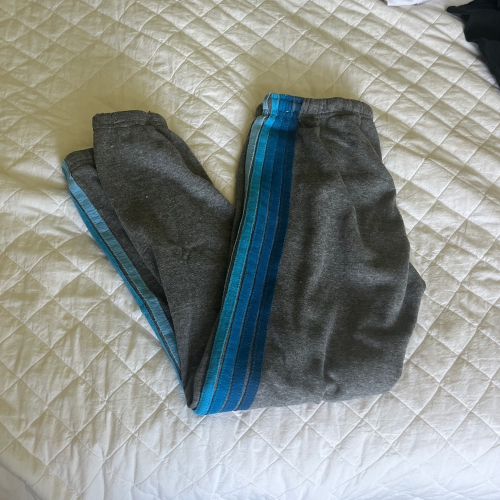 Aviator Nation 5 Stripe Sweatpants Heather Grey and Blue